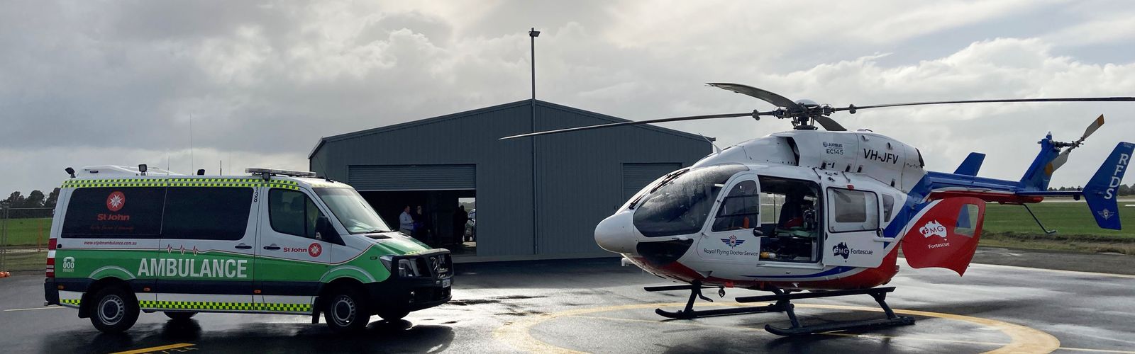 RFDS helicopter and ambulance