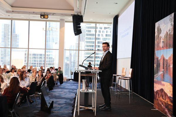 CEO Dr Michael Ben-Meir speaking at the 2025 John Flynn Luncheon