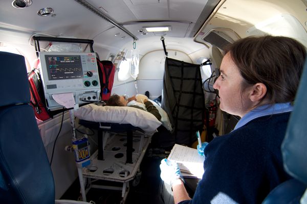 Flight nurse and patient