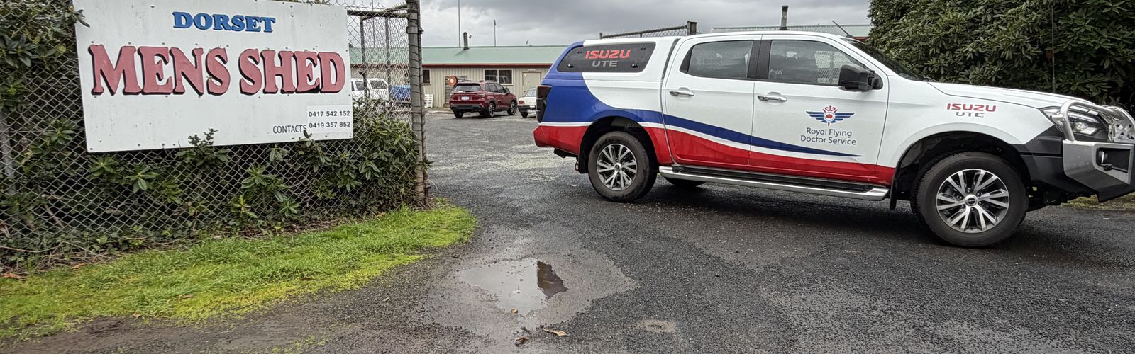 The RFDS Tasmania Isuzu UTE at the Dorset Men's Shed for Mens Health Week.