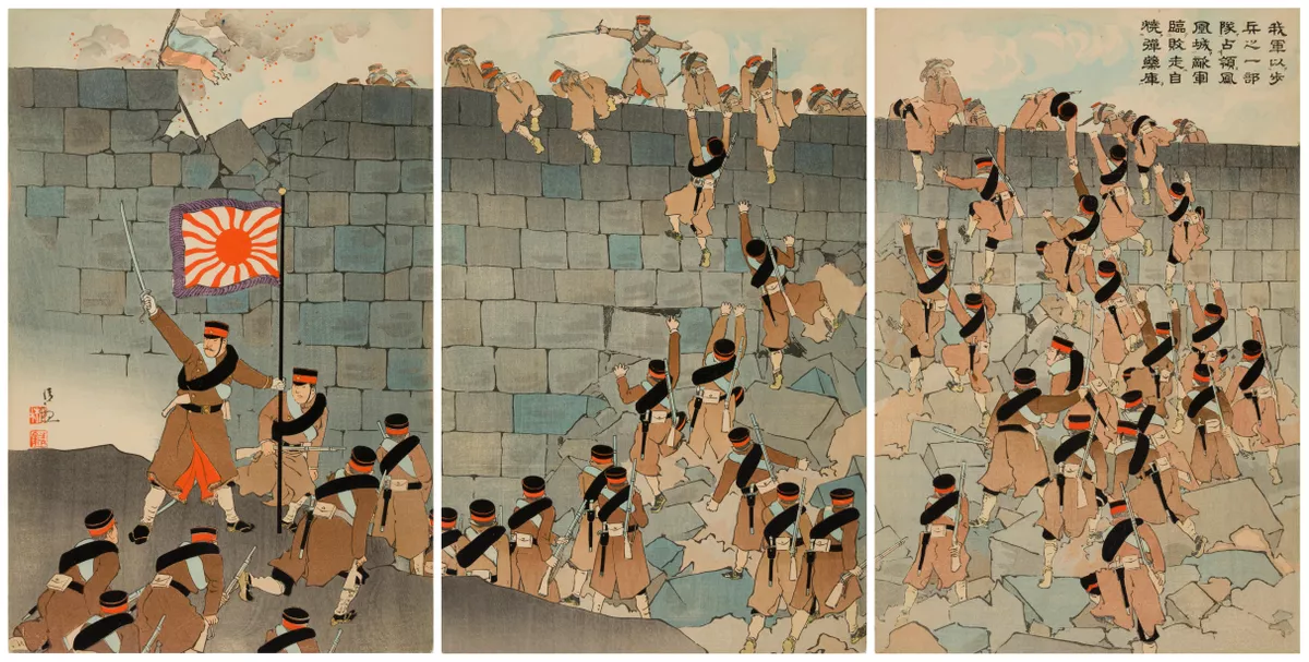 絵画 k.kobayasi Japanese Troops Climbing the Wall of Phoenix Castle in China