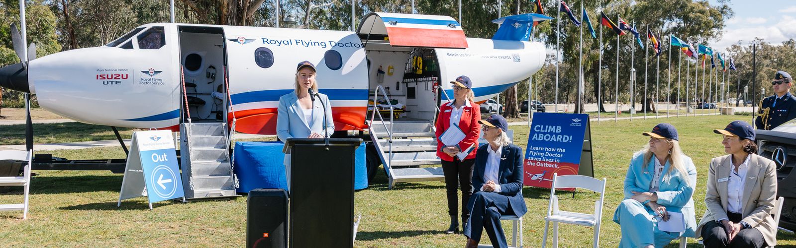 Her Excellency the Honourable Sam Mostyn AC and the Hon Mark Butler MP pictured at the Plane in the Paddock event at Parliament House