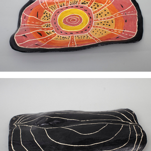 Euphemia Bostock, Boomalli Ten Founding Member Coolamons (detail), hand built ceramic, © the artist, photo courtesy of the artist and Boomalli Aboriginal Artists Co-operative