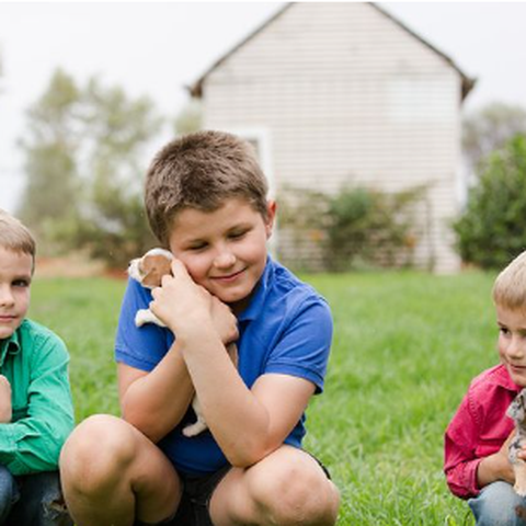 Children with puppy