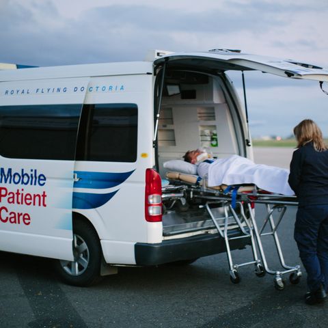 Loading a patient into an RFDS road transport vehichle