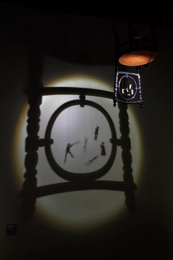 Julie Gough, Trawlwoolway people, Tasmania, born Melbourne 1965, The Promise, 2019, Hobart, found chair, vellum, LED light, dimensions variable © Julie Gough