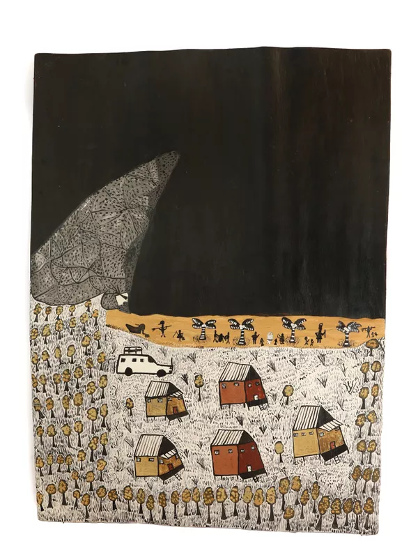 An Aboriginal painting made with earth pigment on stringybark (Eucalyptus tetrodonta)