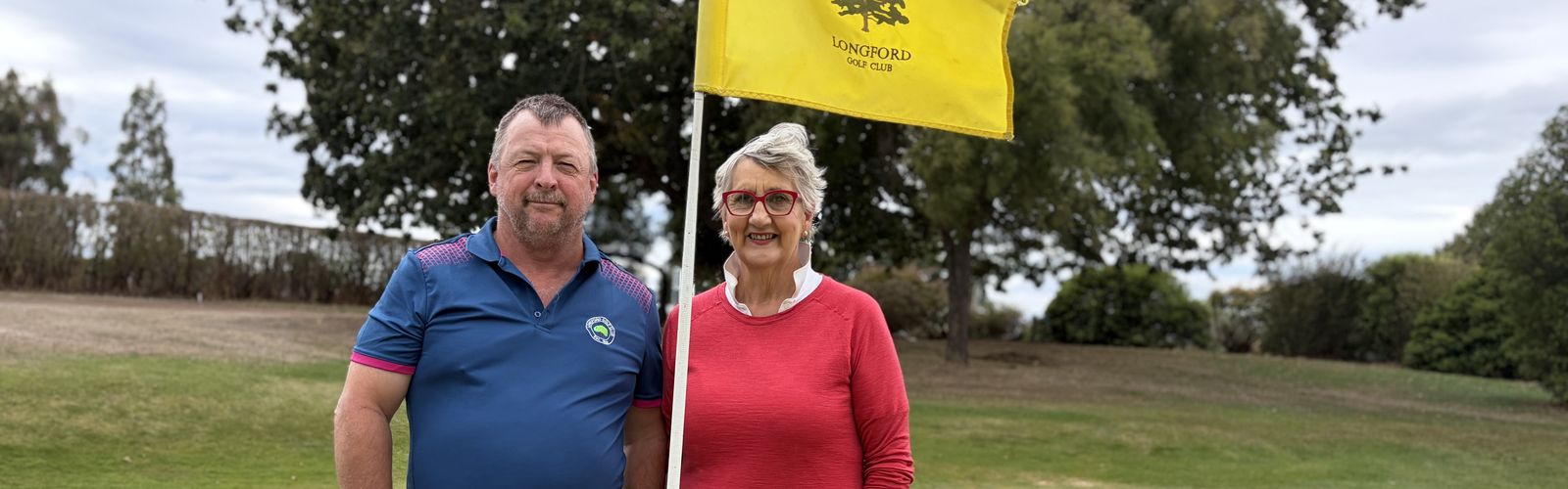 Club captain Craig Richards and member Mandy Burbury on course at Longford.
