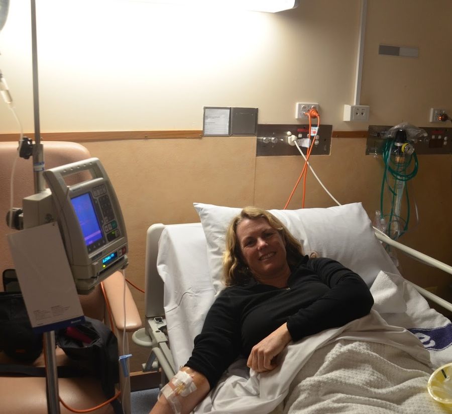 Annie spent a sleepless night in a Leigh Creek hospital bed on a drip.