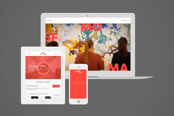 Screen shots of SFMOMA website in various device mockups