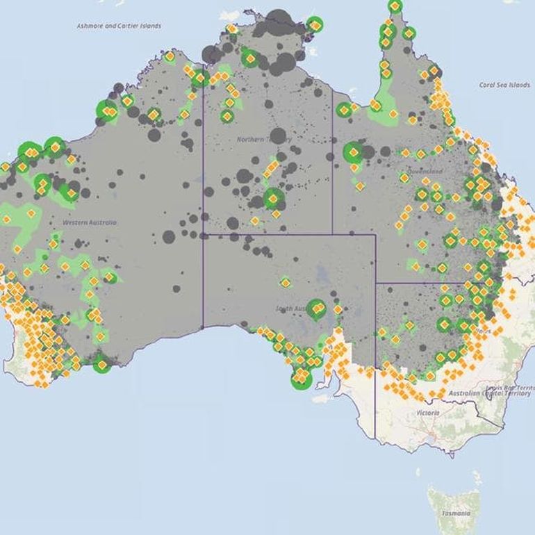 Map showing the disparity of access to maternity service in rural Australia