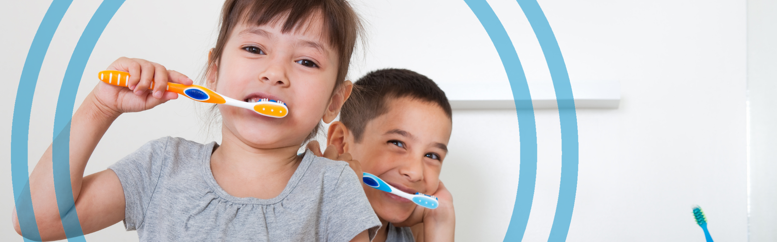 Kids brush their teeth in the bathroom