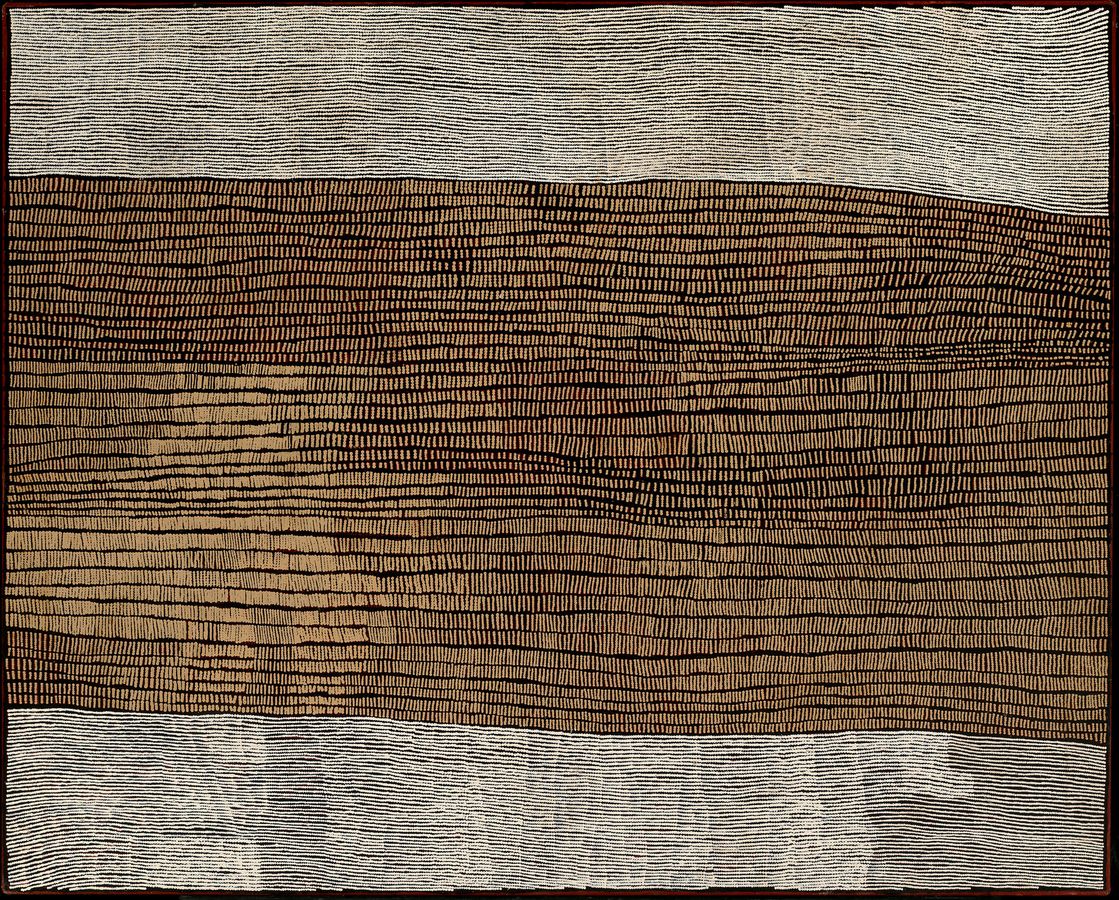 painting of white and brown dots on black background