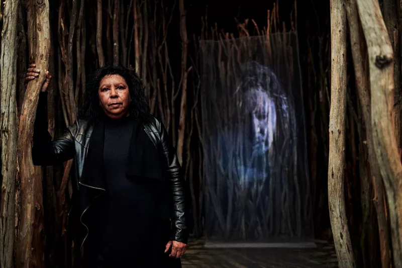 Maree Clarke with Ancestral Memory, 2021, Melbourne © Maree Clarke/Vivien Anderson Gallery/National Gallery of Victoria, Melbourne