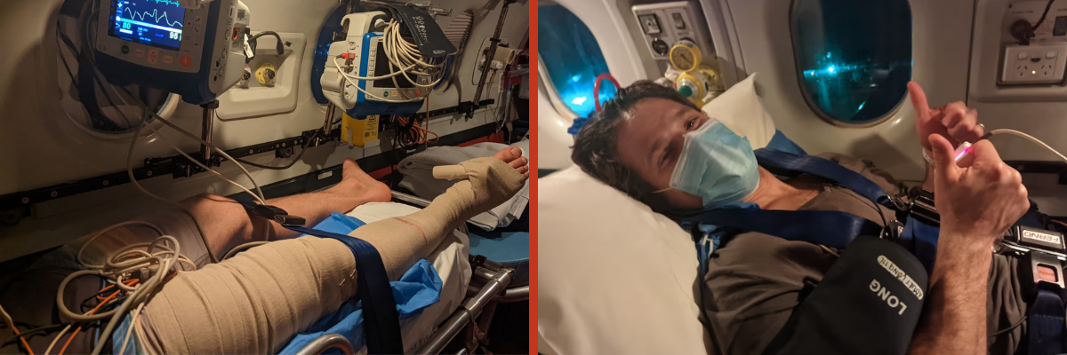 Eddie being flown by the RFDS