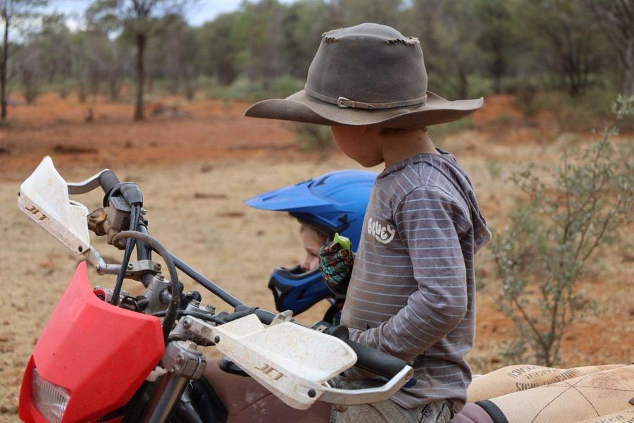 Judy Treloar's grandsons on the farm