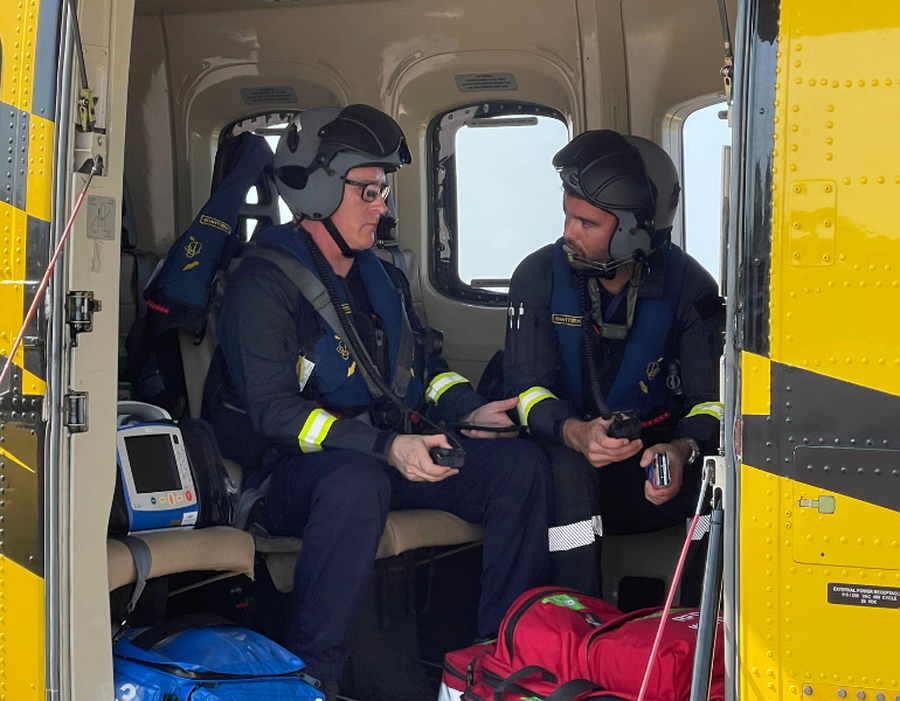 Paramedics in helicopter