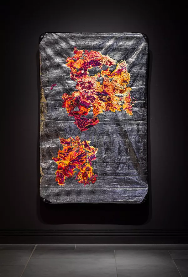 installation view: Ramsay Art Prize 2021 featuring Slow Violence (Gospers Mountain) by Anna Madeleine Raupach, 2020; Art Gallery of South Australia, Adelaide; photo: Saul Steed.