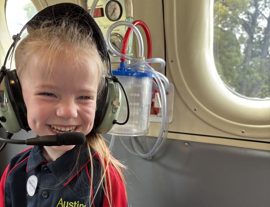 Little girl in RFDS Tasmania simulator