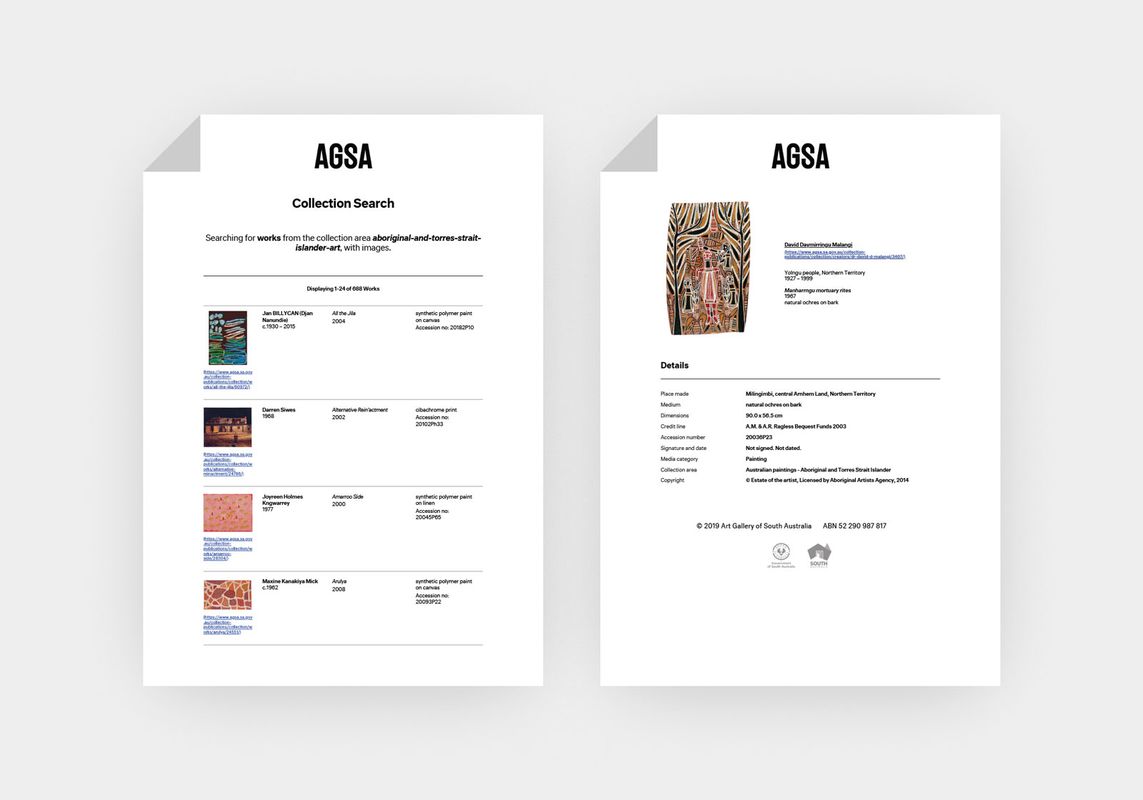 Printed versions of the AGSA Collection Search