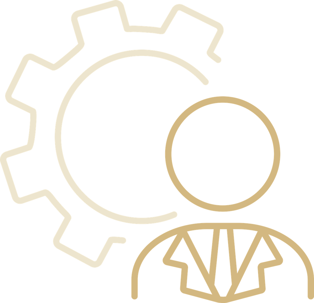 A symbol of a person with a machine cog to indicate the creation of jobs.