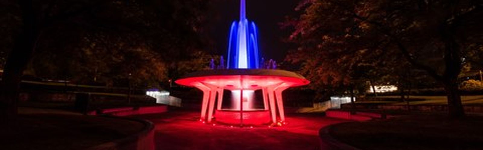Hobart fountain is lit blue and red