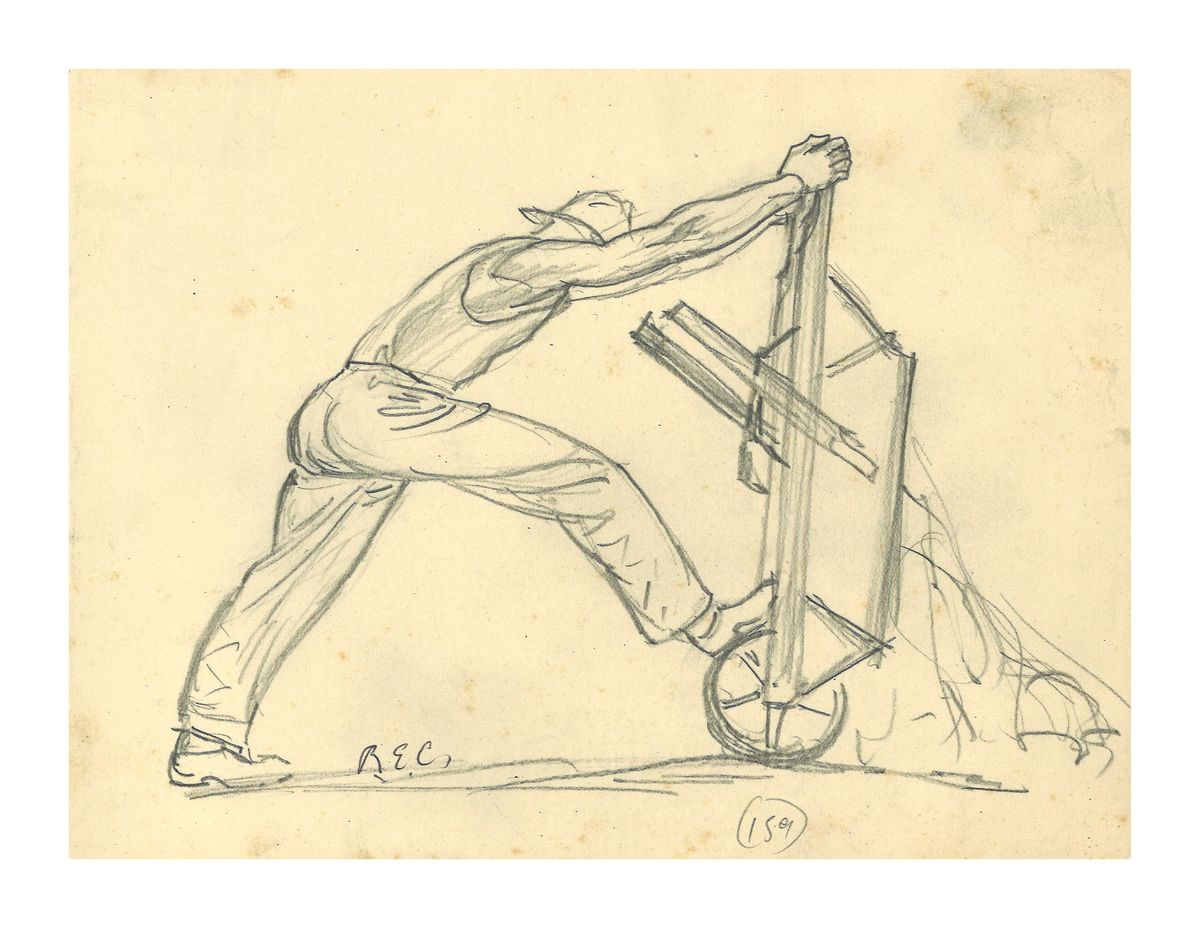 Image of Worker with wheelbarrow