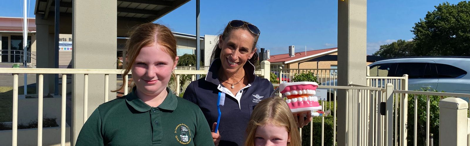 RFDS Tasmania Education Officer, Megs Culhane with St Leonards Primary students.