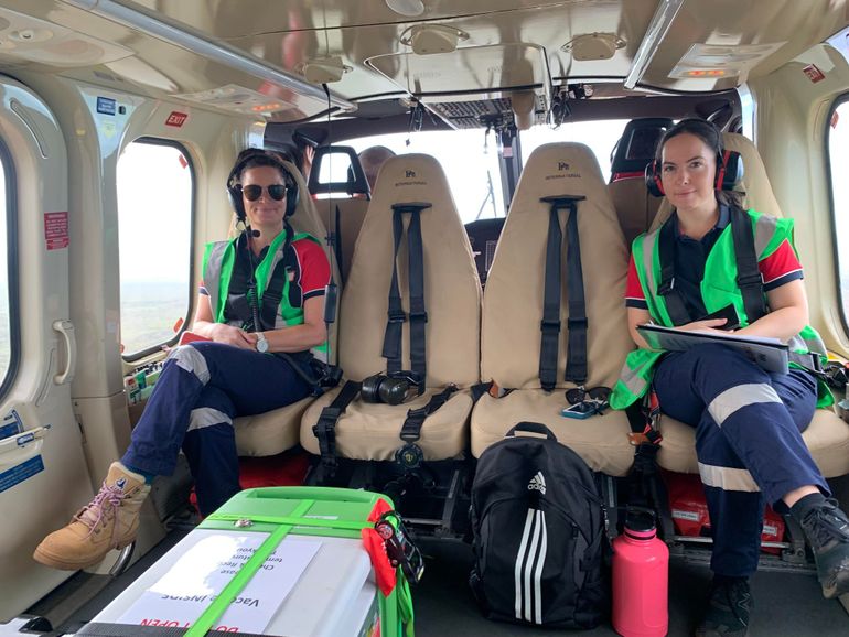 RFDS nurses Amy and Claire in helicopter