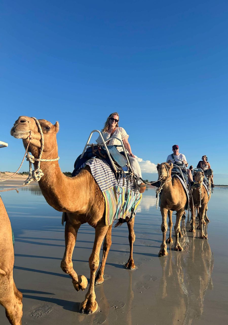 Chloe pictured riding a camel in Broome