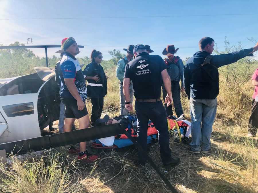 Helpers at helicopter crash