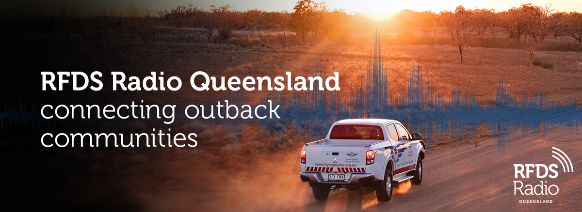 RFDS Radio Queensland with car and sound waves in background
