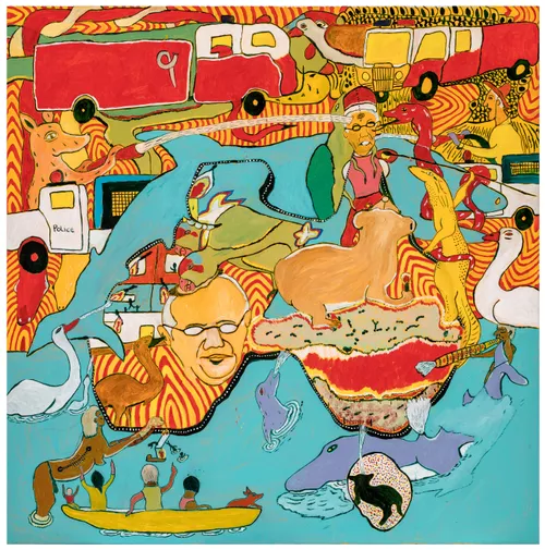 John Prince Siddon, Walmajarri people, Western Australia, born Derby, Western Australia 1964, Dedication, 2019, Fitzroy Crossing, Western Australia, synthetic polymer paint on canvas, 120.0 x 120.0 cm, Acquisition through Tarnanthi: Festival of Contemporary Aboriginal & Torres Strait Islander Art supported by BHP 2020 Art Gallery of South Australia, Adelaide © John Prince Siddon/Mangkaja Arts Resource Agency