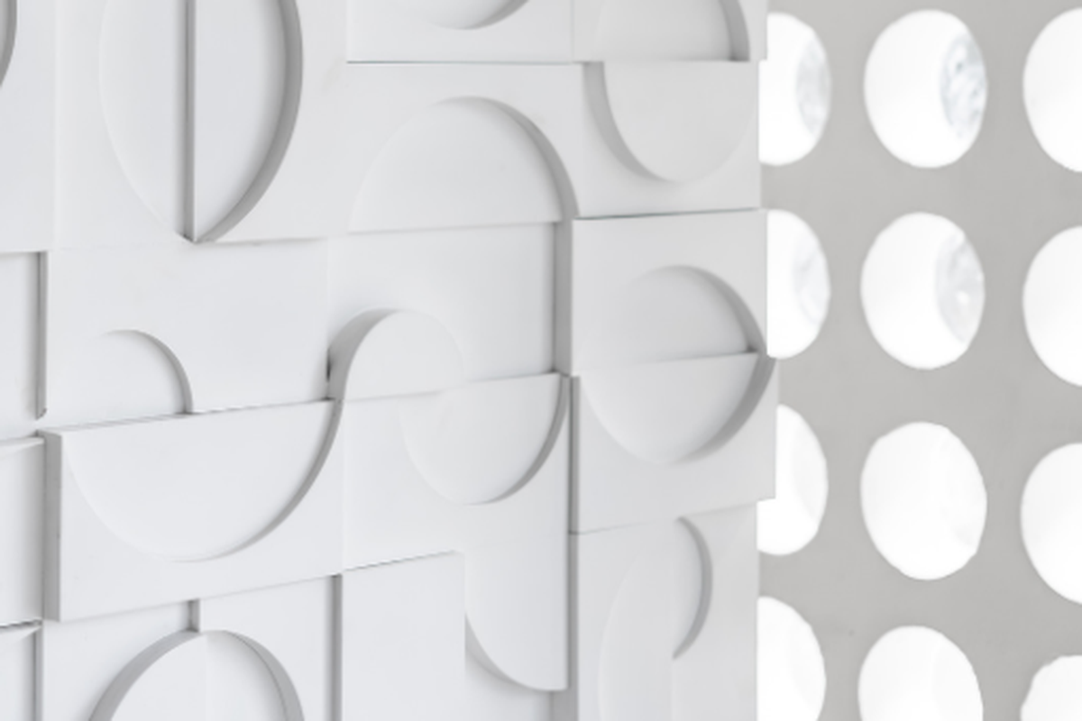 White wall with geometric shapes