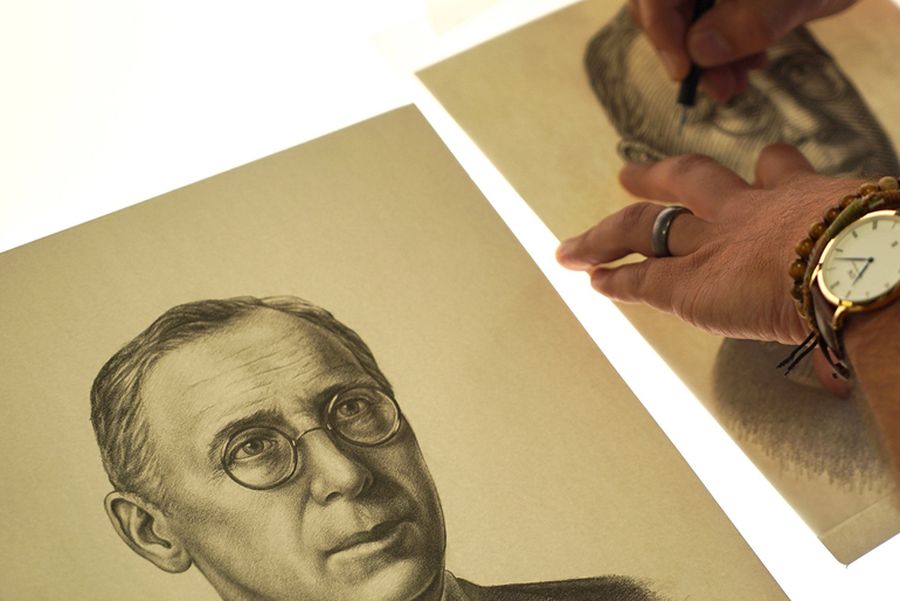 The newly drawn portrait of Reverend John Flynn