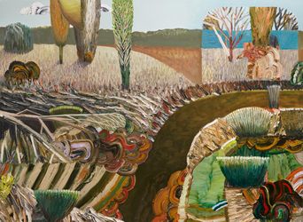 detail: Guido Maestri, born Mudgee, New South Wales 1974,  Return to Berkeley’s Creek, 2021, Sydney, oil on canvas, 200.0 x 244.0 cm; James and Diana Ramsay Fund 2021,  Art Gallery of South Australia, Adelaide; Courtesy the artist and Jan Murphy Gallery, Brisbane