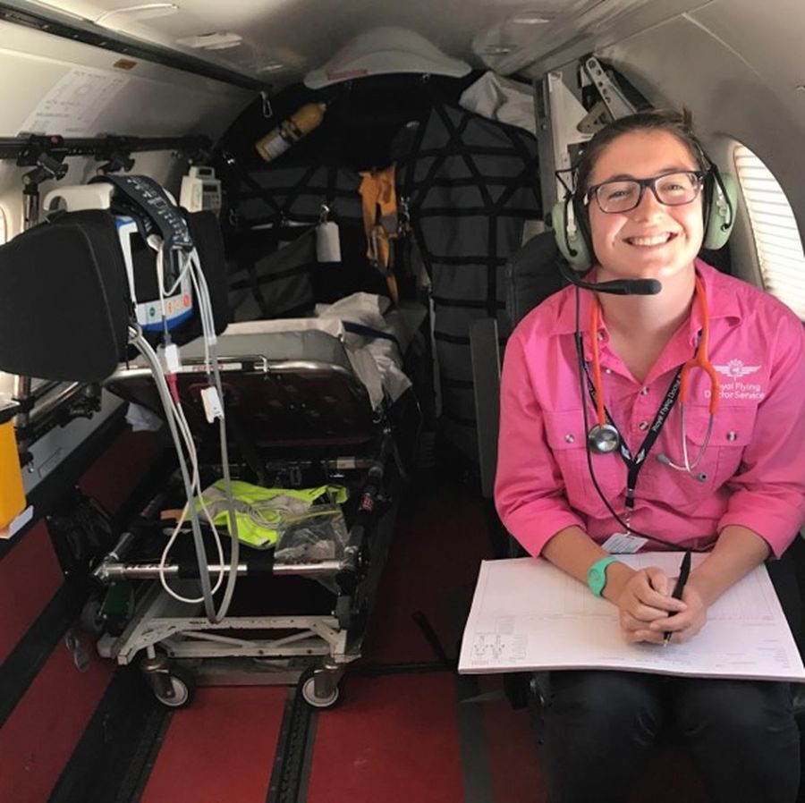 Rachel, scholarship recipient on RFDS aircraft.